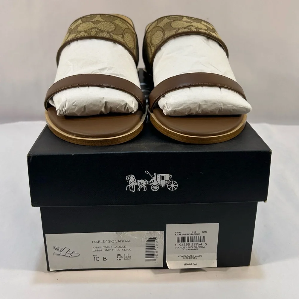 Coach Harley Sandals in Signature Brown Jacquard Women 10 gold adjustable buckle - Picture 3 of 9